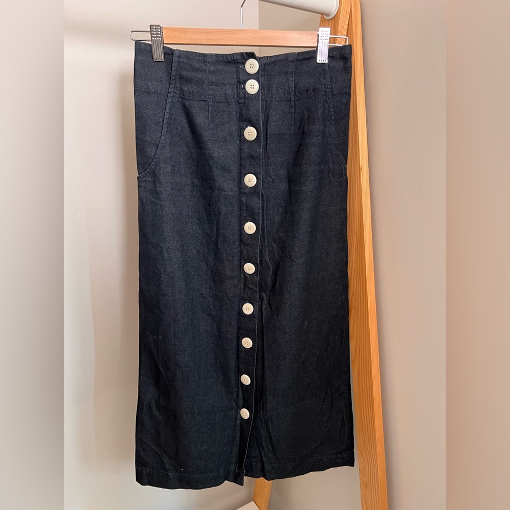 Ilana Kohn Mallin lightweight denim button front pencil A-line skirt sz 0 XS - Picture 2 of 6